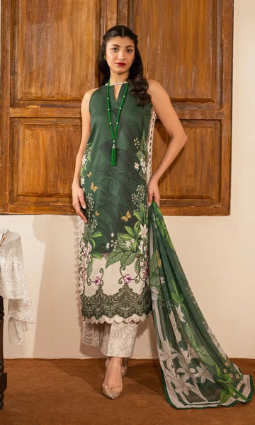 Lawn 3pc unstitched digital printed suit with patches