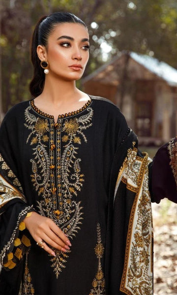 Dhanak 3pc unstitched heavy embroidered suit with digital printed wool shawl
