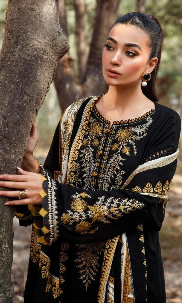 Dhanak 3pc unstitched heavy embroidered suit with digital printed wool shawl