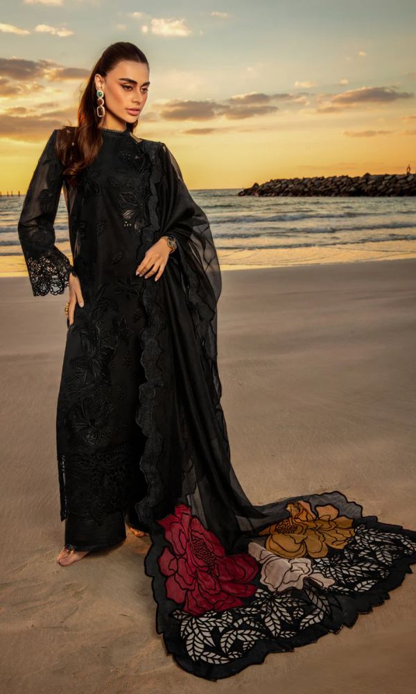 Lawn 3pc unstitched heavy embroidered suit with patches