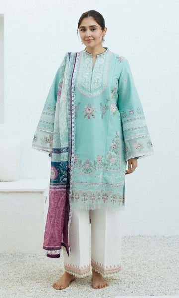 Dhanak 3pc unstitched heavy embroidered suit with digital printed dupatta