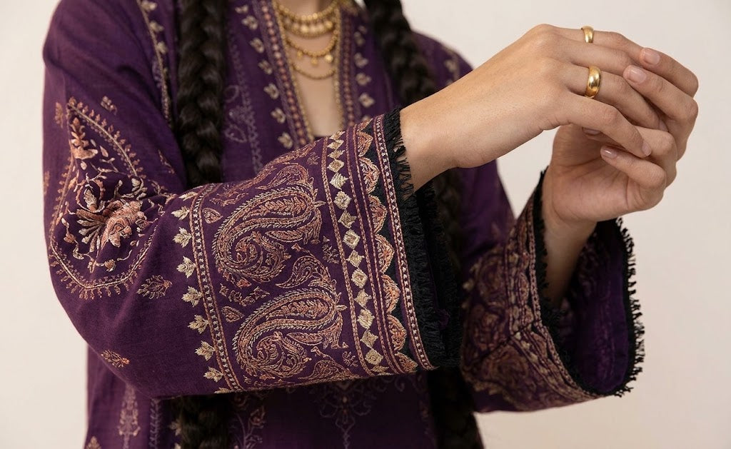 Premium Dhanak 3 Piece Embroidered Suit with Bamber Chiffon Dupatta WS-54