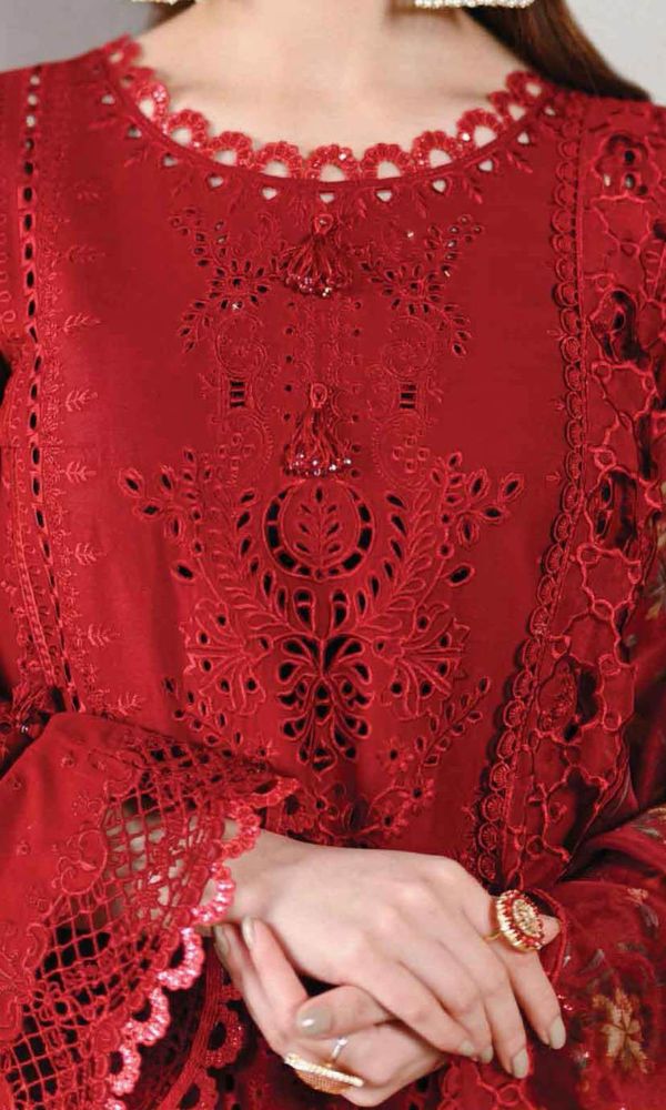 Lawn 3pc unstitched heavy chikankari embroidered suit with embroidered dupatta