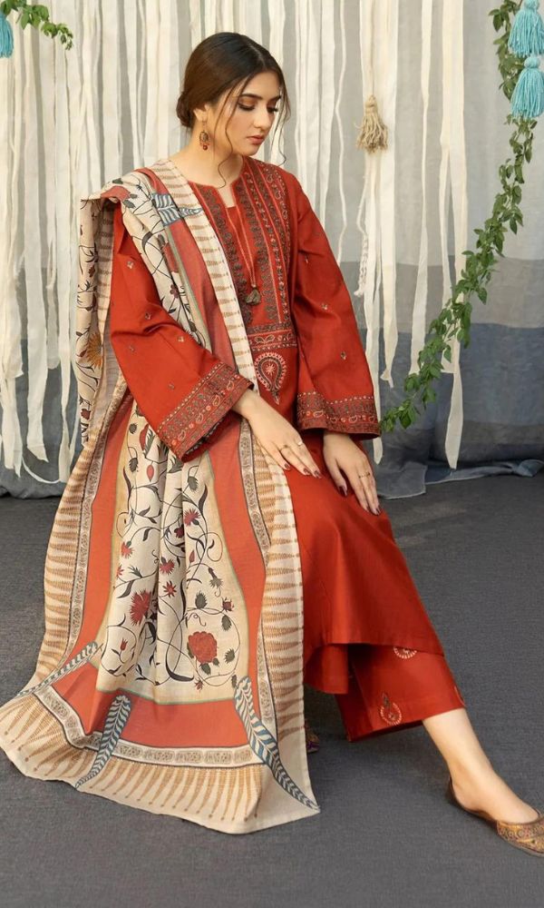 Dhanak 3pc unstitched embroidered suit