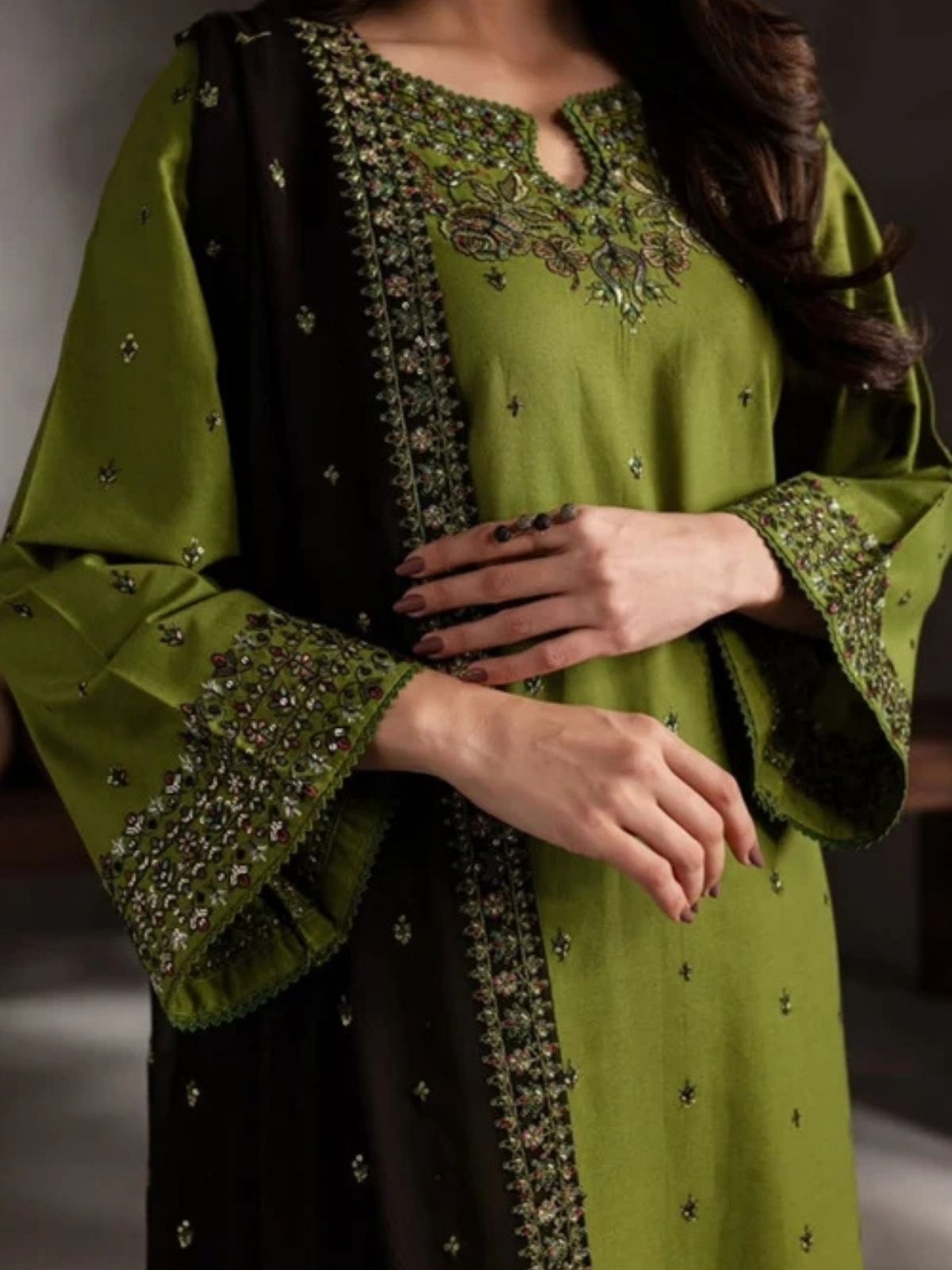 Dhanak 3pc unstitched winter collection embroidered suit
