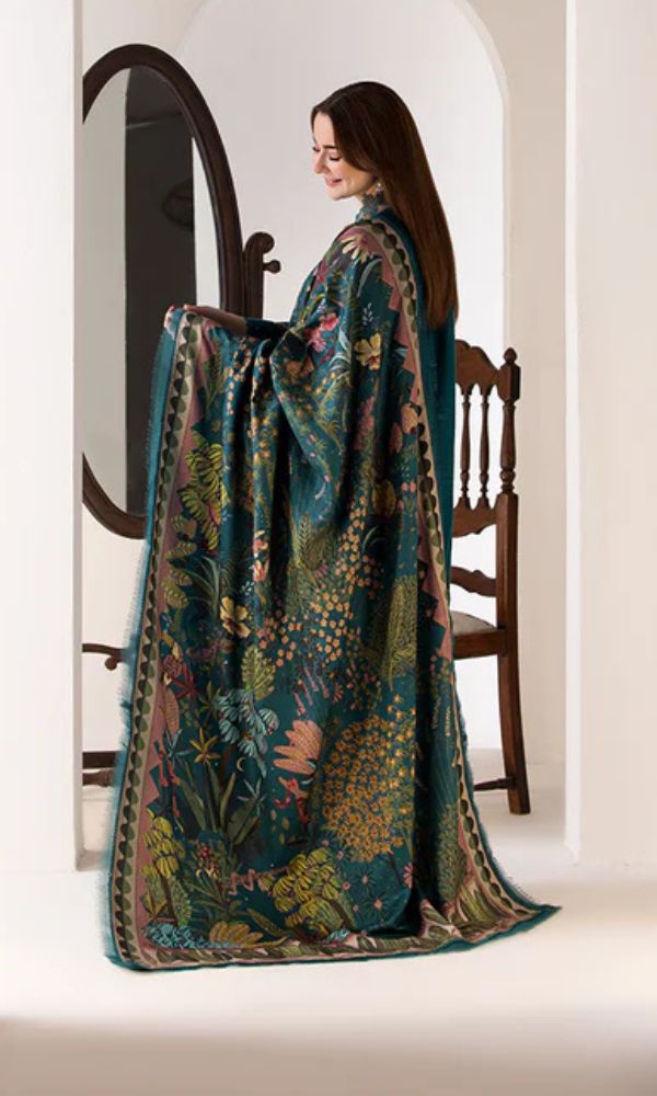 Lawn 3pc unstitched heavy embroidered suit with poly lawn digital printed dupatta