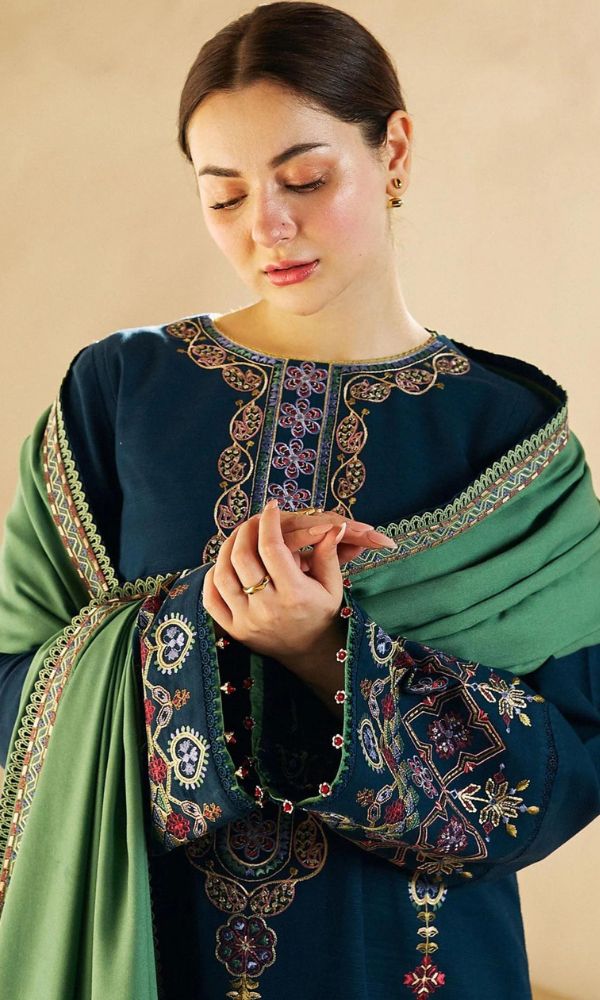 Dhanak 3pc unstitched heavy embroidered suit