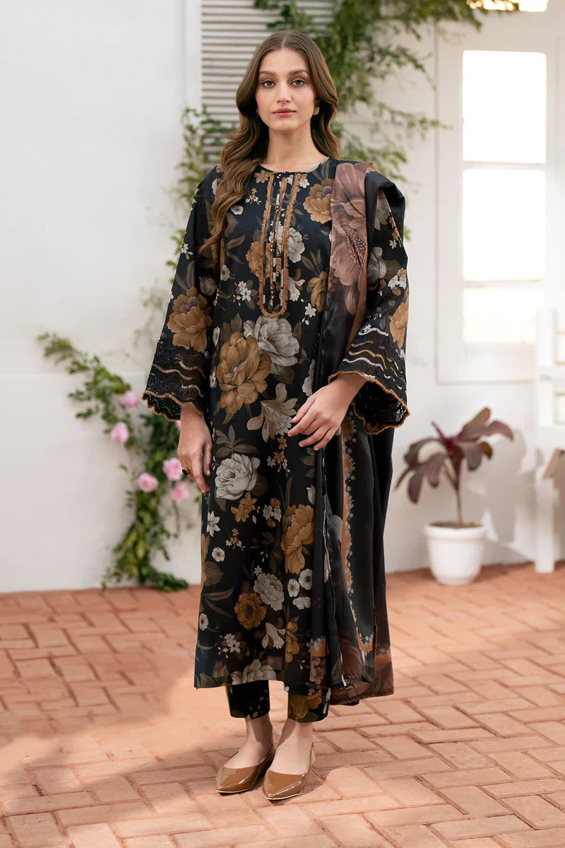 Khaddar 3pc unstitched digital printed suit with patches