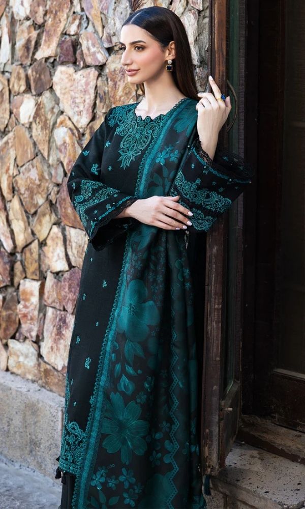Dhanak 3pc unastitched embroiered suit woth twill digital printed shawl