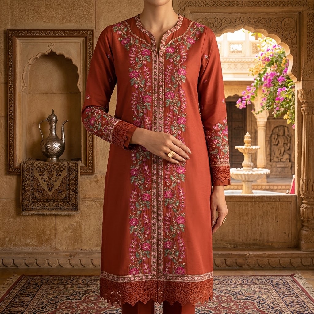 Premium Dhanak Embroidered 3-Piece Suit with Pallu Patch Shawl WS-49
