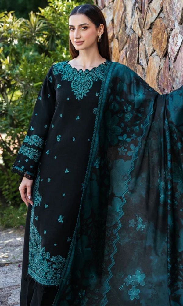 Dhanak 3pc unastitched embroiered suit woth twill digital printed shawl