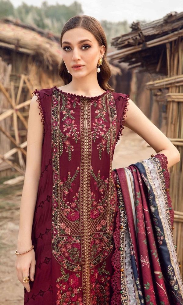 Dhanak 3pc unstitched heavy embroidered suit