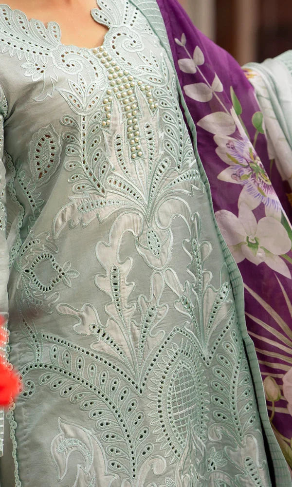 Lawn 3pc chikankari heavy embroidered suit