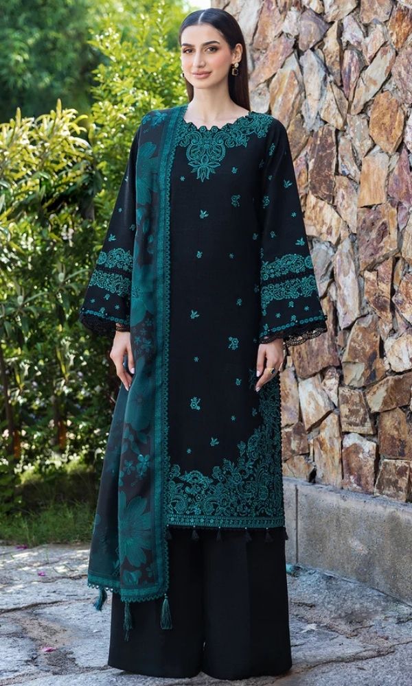 Dhanak 3pc unastitched embroiered suit woth twill digital printed shawl