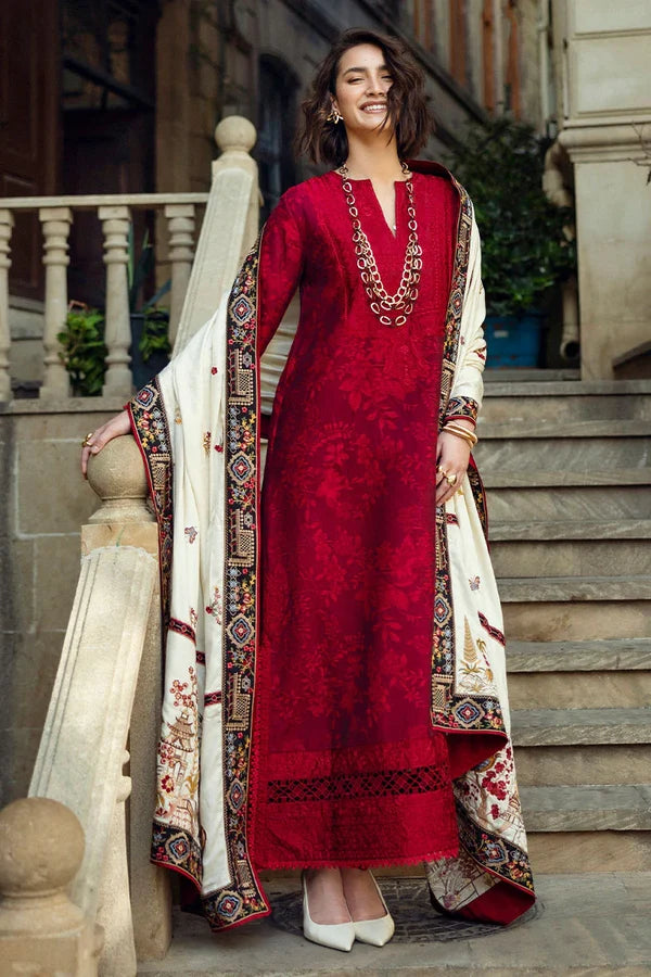 Women's Winter Embroidered Dhanak 3 Piece Suit with Embroidered Shawl WS-43