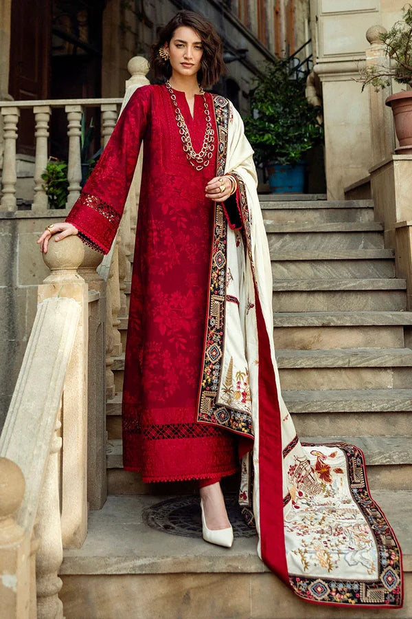 Women's Winter Embroidered Dhanak 3 Piece Suit with Embroidered Shawl WS-43