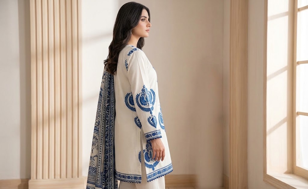 Premium Dhanak 3 Piece Embroidered Suit with Digital Printed Poly Wool Shawl WS-50