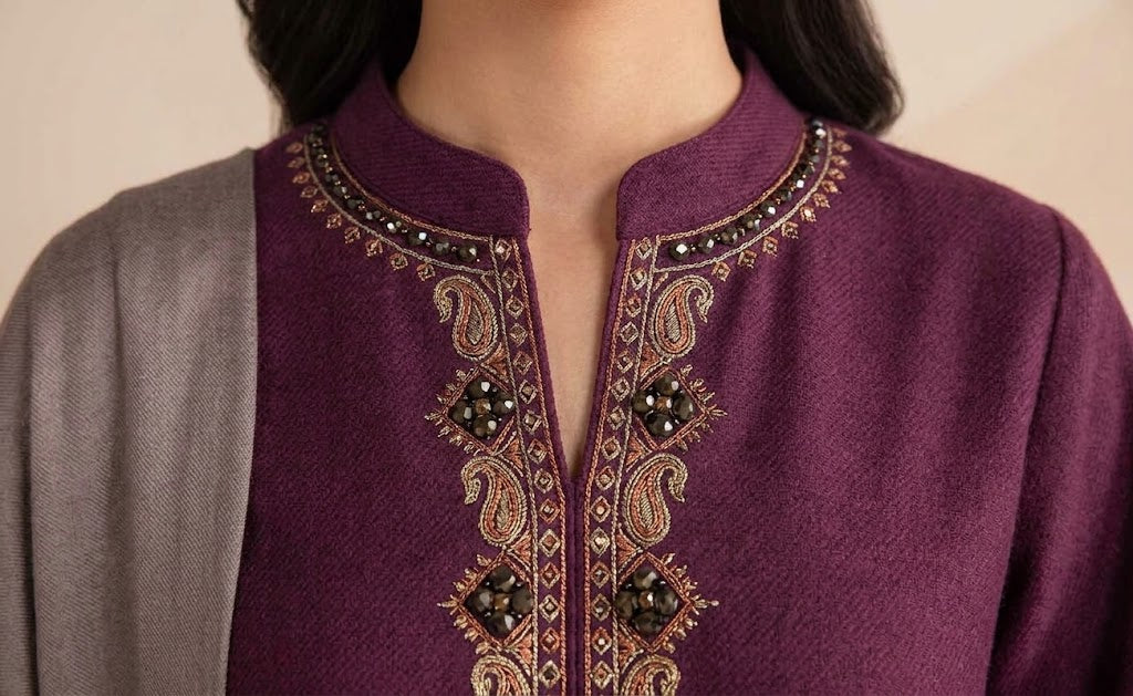 Premium Dhanak 3 Piece Embroidered Suit with Pallu Patch Shawl WS-53