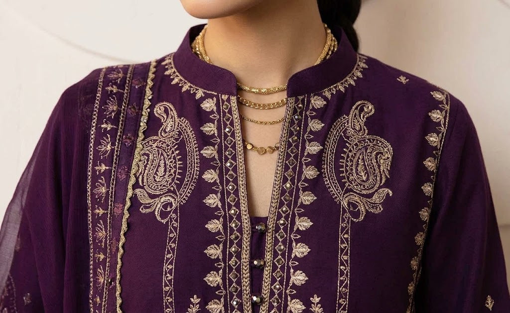 Premium Dhanak 3 Piece Embroidered Suit with Bamber Chiffon Dupatta WS-54