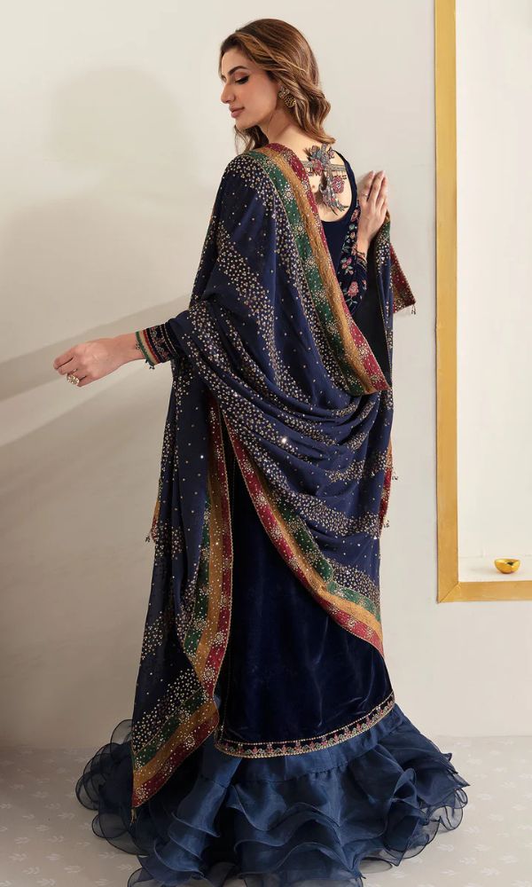 Velvet 3pc unstitched heavy sequence embroidered suit