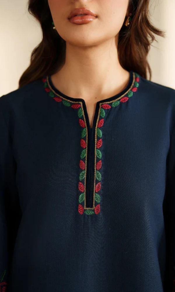 Dhanak 3pc unstitched embroidered suit with velvet patches