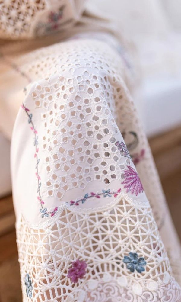 Dhanak 3pc unstitched heavy embroidered suit with patches and motifs and khaadi jacquard dupatta