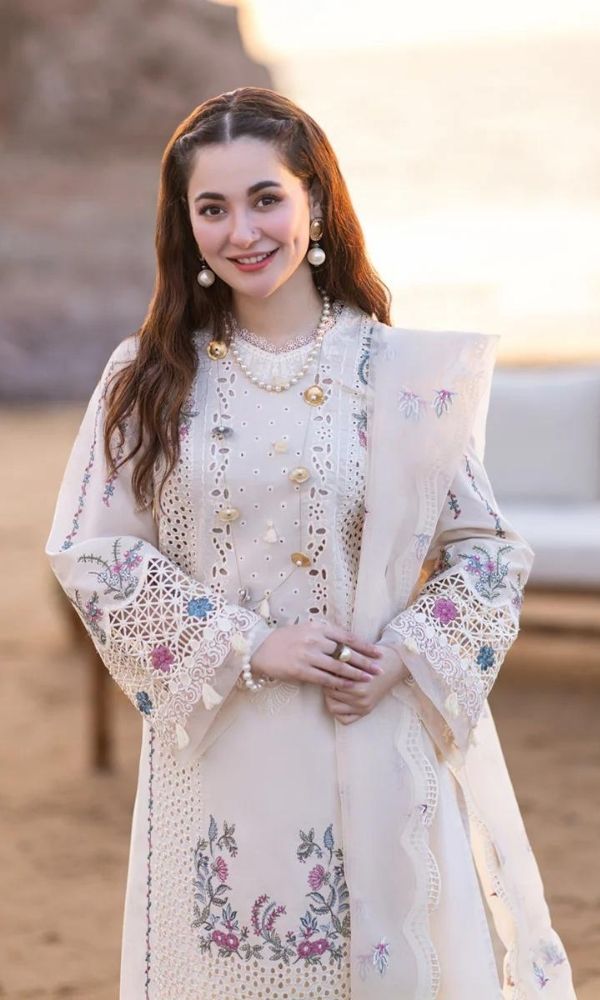 Dhanak 3pc unstitched heavy embroidered suit with patches and motifs and khaadi jacquard dupatta