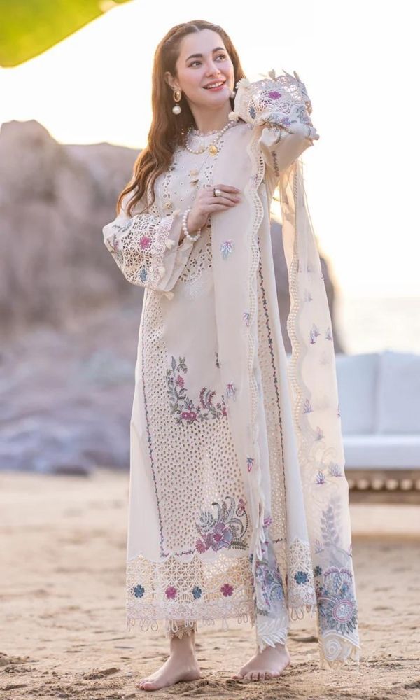 Dhanak 3pc unstitched heavy embroidered suit with patches and motifs and khaadi jacquard dupatta