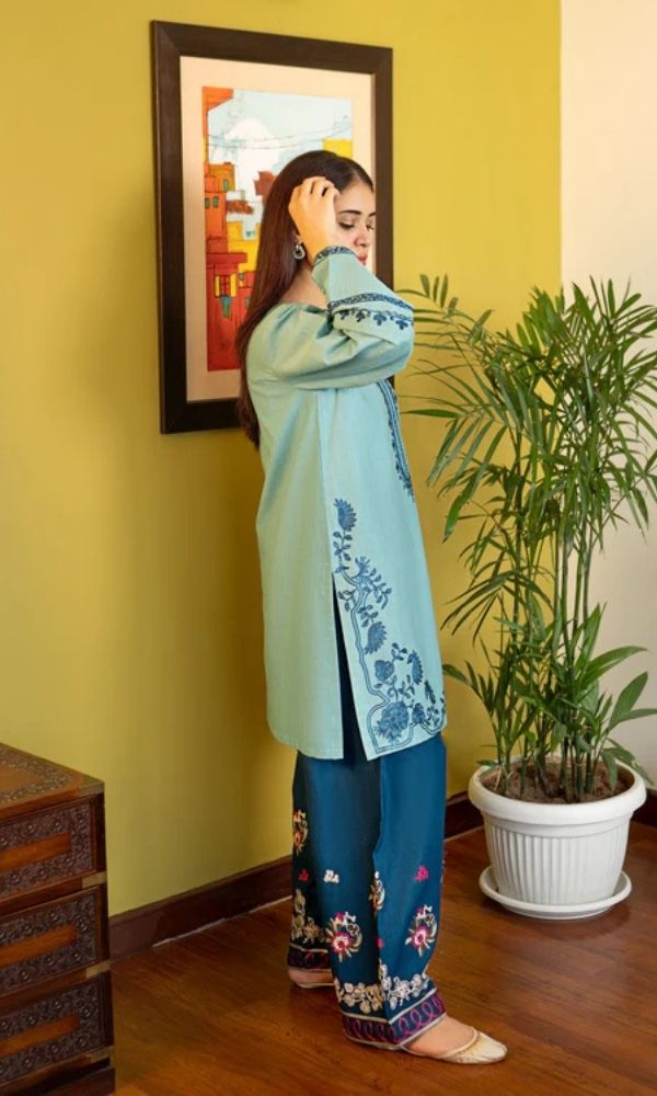 Dhanak 2pc unstitched embroidered suit with embroidered trouser