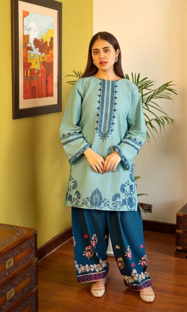 Dhanak 2pc unstitched embroidered suit with embroidered trouser