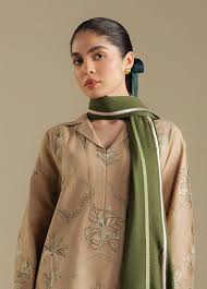 Women's winter embroidered Dhanak 3 piece unstitched suit with embroidered shawl and pallu patch