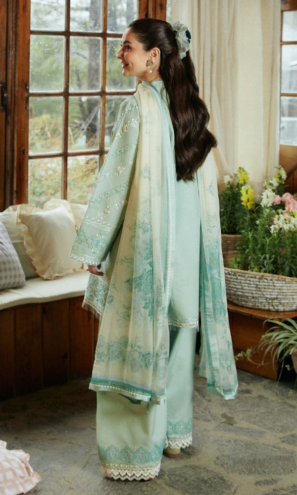 Lawn 3pc heavy embroidered suit with digital printed dupatta and trouser patches