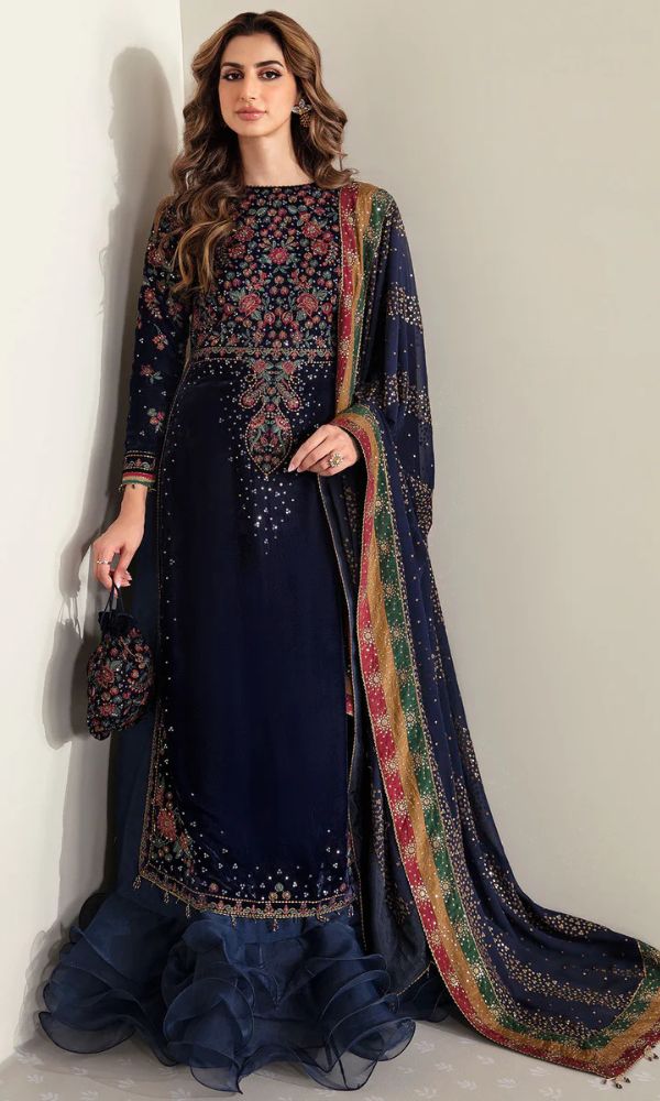 Velvet 3pc unstitched heavy sequence embroidered suit