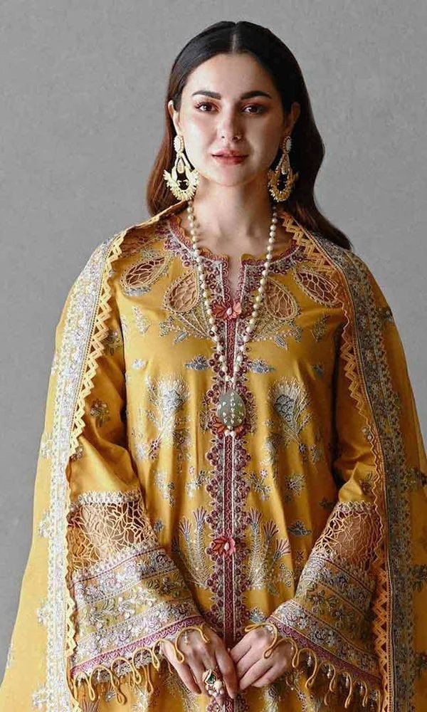 Lawn 3pc unstitched heavy embroidered suit with patches