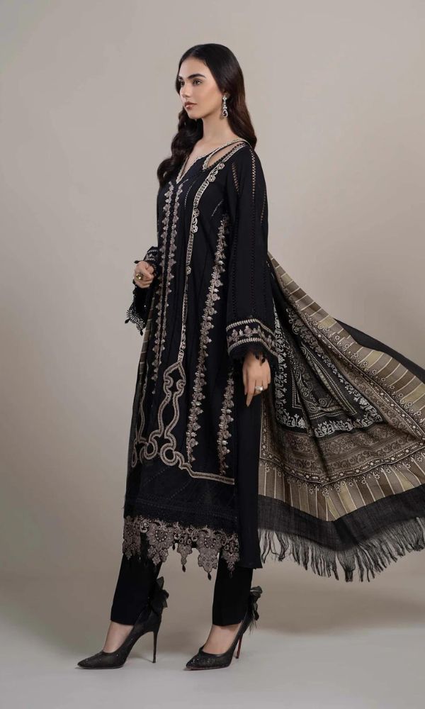 Dhanak 3pc heavy embroidered shirt with wool digital printed shawl