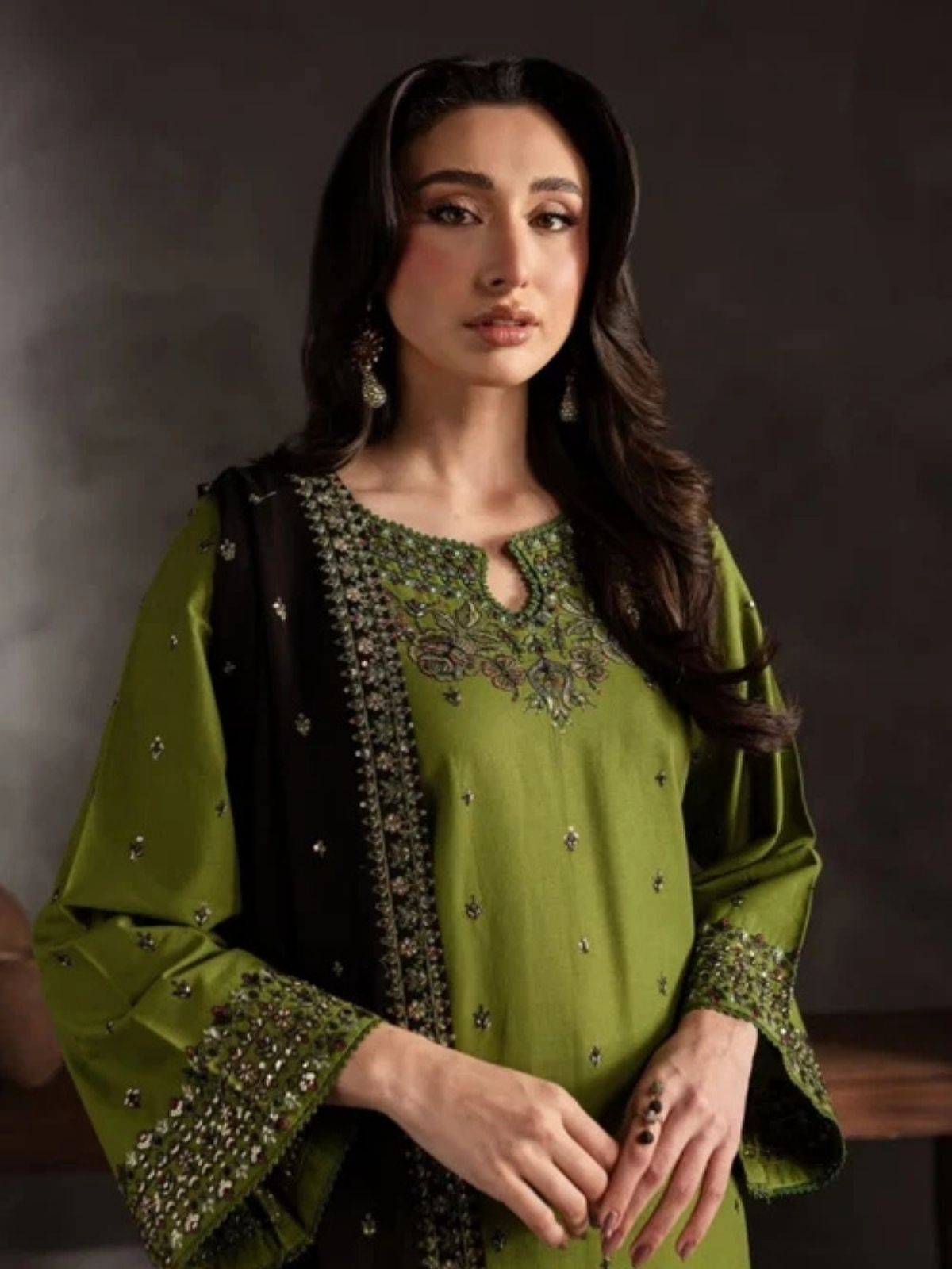 Dhanak 3pc unstitched winter collection embroidered suit