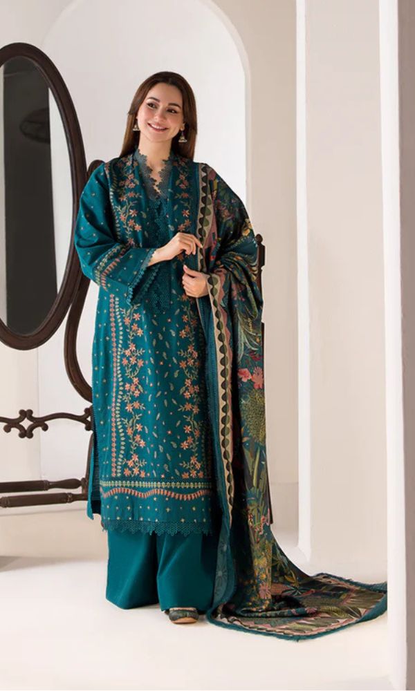 Dhanak 3pc unstitched heavy embroidered suit