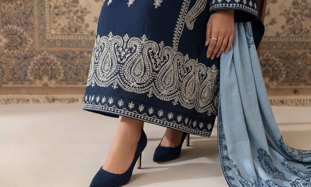 Women's Winter Embroidered Dhanak 3 Piece Unstitched Suit with Digital Printed Shawl WS-61