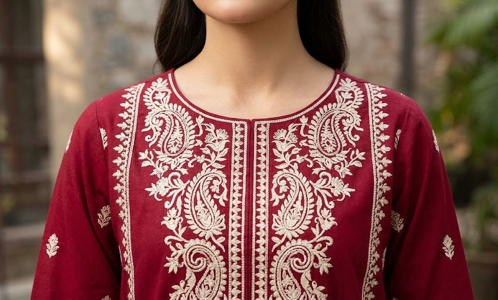 Women's Winter Embroidered Dhanak 3 Piece Unstitched Suit with Pallu Patch Shawl WS-62