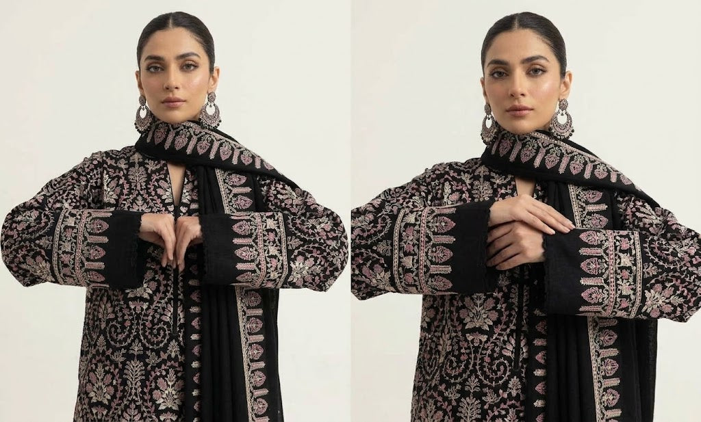 Premium Dhanak embroidered shirt with chak and daman patch
Dhanak embroidered sleeves for 3 piece suit
Dhanak embroidered shawl with pallu patch
Plain Dhanak backside for 3 piece suit
Plain Dhanak trouser
Premium Dhanak 3 piece embroidered suit with pallu and daman patches
