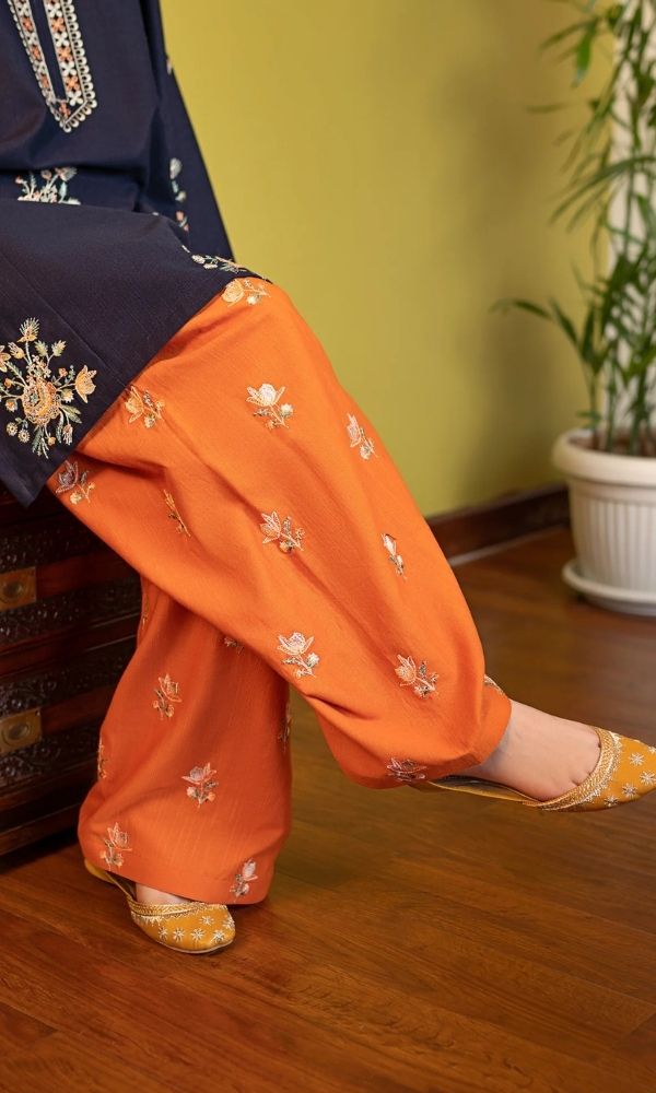 Dhanak 2pc unstitched embroiered suit with embroidered trouser