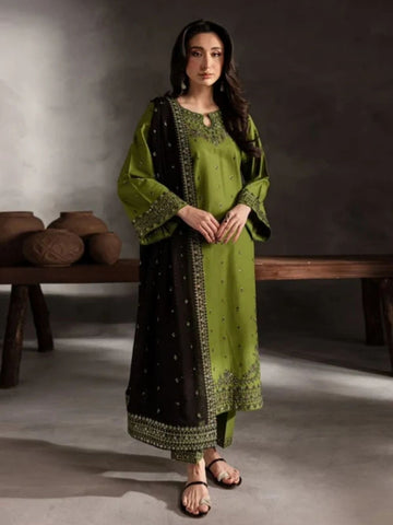 Dhanak 3pc unstitched winter collection embroidered suit