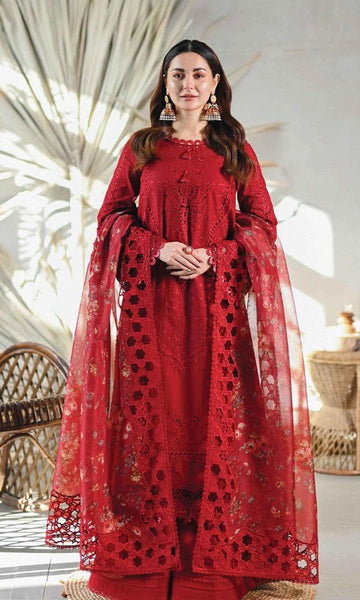 Lawn 3pc unstitched heavy chikankari embroidered suit with embroidered dupatta