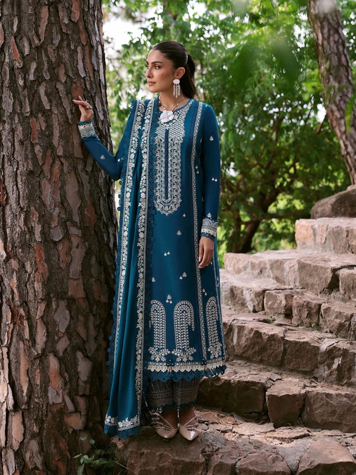 Dhanak 3pc unstitched winter collection embroidered suit
