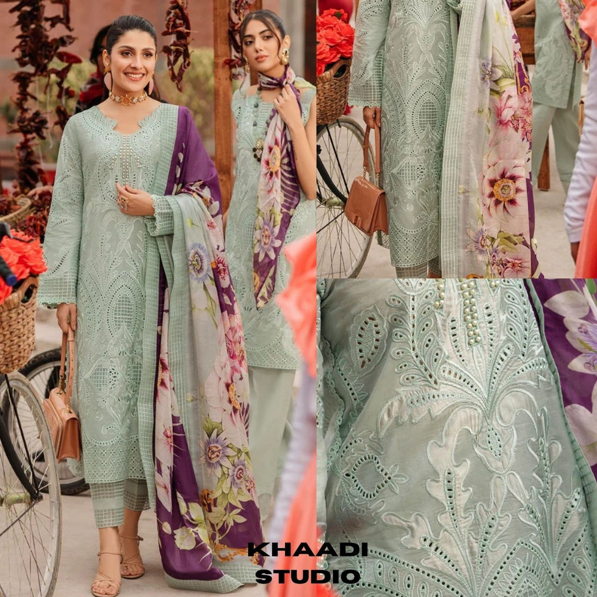 Lawn 3pc chikankari heavy embroidered suit