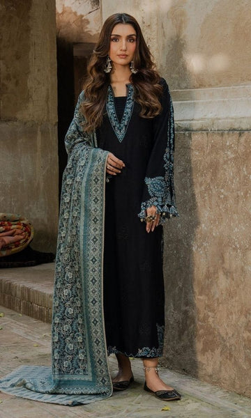 Dhanak 3pc unstitched fully embroidered suit with twill digital printed dupatta