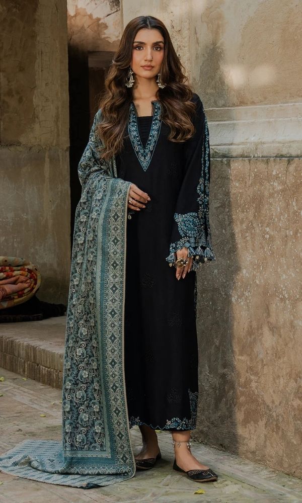 Dhanak 3pc unstitched fully embroidered suit with twill digital printed dupatta