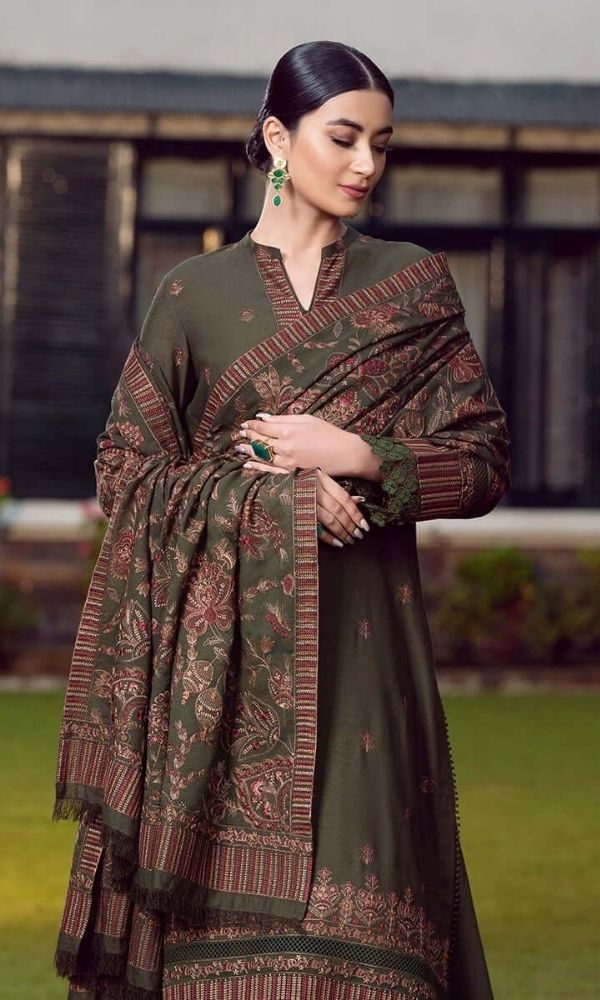3pc unstitched Dhanak fully embroidered shirt with Dhanak embroidered shawl