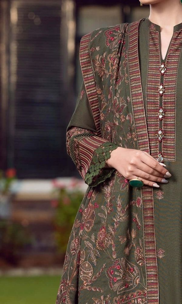 3pc unstitched Dhanak fully embroidered shirt with Dhanak embroidered shawl