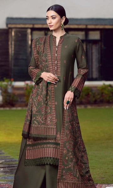 3pc unstitched Dhanak fully embroidered shirt with Dhanak embroidered shawl